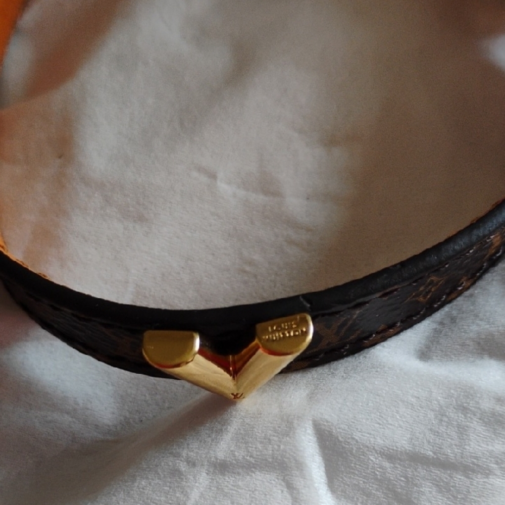 Louis Vuitton Monogram Leather Bracelet with Gold Accent - Picture 10 of 13